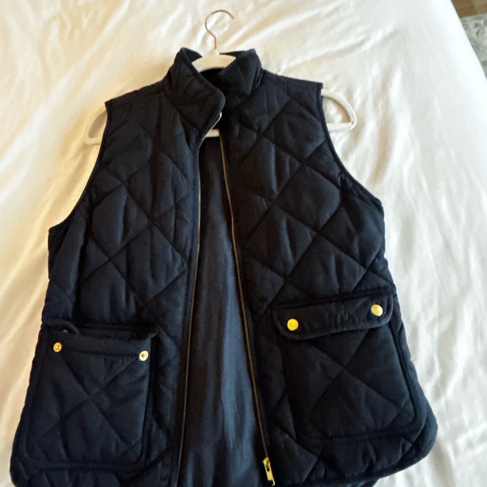 J. Crew Navy Blue Quilted Vest with Gold Accents